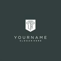 LR monogram with pillar and shield logo design, luxury and elegant logo for legal firm vector