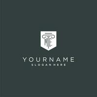 ME monogram with pillar and shield logo design, luxury and elegant logo for legal firm vector