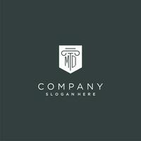 MD monogram with pillar and shield logo design, luxury and elegant logo for legal firm vector