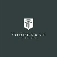 MF monogram with pillar and shield logo design, luxury and elegant logo for legal firm vector