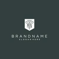 MN monogram with pillar and shield logo design, luxury and elegant logo for legal firm vector