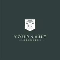 MR monogram with pillar and shield logo design, luxury and elegant logo for legal firm vector