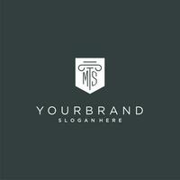 MS monogram with pillar and shield logo design, luxury and elegant logo for legal firm vector