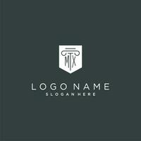 MX monogram with pillar and shield logo design, luxury and elegant logo for legal firm vector