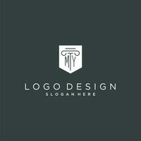 MY monogram with pillar and shield logo design, luxury and elegant logo for legal firm vector