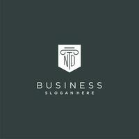 NO monogram with pillar and shield logo design, luxury and elegant logo for legal firm vector