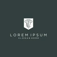 NZ monogram with pillar and shield logo design, luxury and elegant logo for legal firm vector