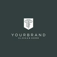 OF monogram with pillar and shield logo design, luxury and elegant logo for legal firm vector