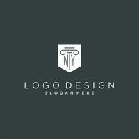 NY monogram with pillar and shield logo design, luxury and elegant logo for legal firm vector