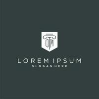OM monogram with pillar and shield logo design, luxury and elegant logo for legal firm vector