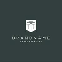PA monogram with pillar and shield logo design, luxury and elegant logo for legal firm vector