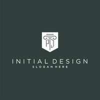 PJ monogram with pillar and shield logo design, luxury and elegant logo for legal firm vector