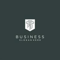 PO monogram with pillar and shield logo design, luxury and elegant logo for legal firm vector
