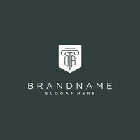 QA monogram with pillar and shield logo design, luxury and elegant logo for legal firm vector