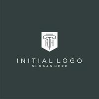 RH monogram with pillar and shield logo design, luxury and elegant logo for legal firm vector