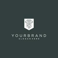 RS monogram with pillar and shield logo design, luxury and elegant logo for legal firm vector