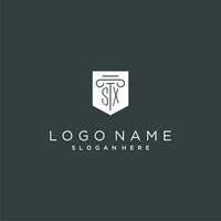 SX monogram with pillar and shield logo design, luxury and elegant logo for legal firm vector