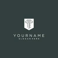 TE monogram with pillar and shield logo design, luxury and elegant logo for legal firm vector