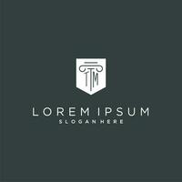 TM monogram with pillar and shield logo design, luxury and elegant logo for legal firm vector