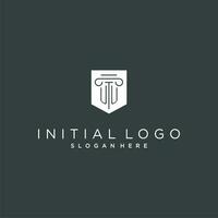 UU monogram with pillar and shield logo design, luxury and elegant logo for legal firm vector