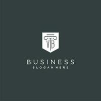 VB monogram with pillar and shield logo design, luxury and elegant logo for legal firm vector