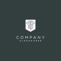 VD monogram with pillar and shield logo design, luxury and elegant logo for legal firm vector