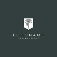 VT monogram with pillar and shield logo design, luxury and elegant logo for legal firm vector