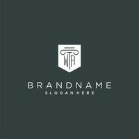 WA monogram with pillar and shield logo design, luxury and elegant logo for legal firm vector