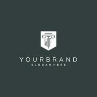 WF monogram with pillar and shield logo design, luxury and elegant logo for legal firm vector