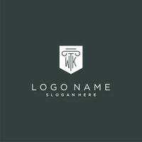 WK monogram with pillar and shield logo design, luxury and elegant logo for legal firm vector