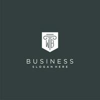 wb monograma con pilar y proteger logo diseño, lujo y elegante logo para legal firma vector