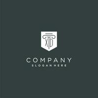 XD monogram with pillar and shield logo design, luxury and elegant logo for legal firm vector