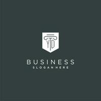 YO monogram with pillar and shield logo design, luxury and elegant logo for legal firm vector