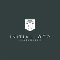 ZU monogram with pillar and shield logo design, luxury and elegant logo for legal firm vector