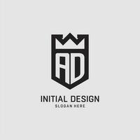 Initial AD logo shield shape, creative esport logo design vector