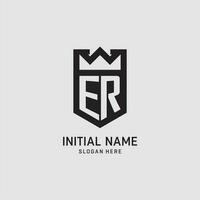 Initial ER logo shield shape, creative esport logo design vector