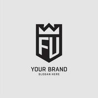 Initial FU logo shield shape, creative esport logo design vector