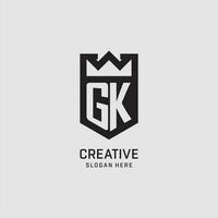 Initial GK logo shield shape, creative esport logo design vector