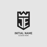 Initial JE logo shield shape, creative esport logo design vector