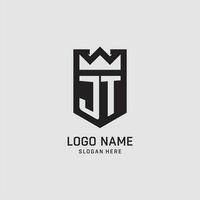 Initial JT logo shield shape, creative esport logo design vector