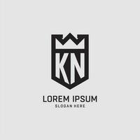 Initial KN logo shield shape, creative esport logo design vector