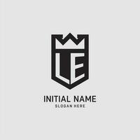 Initial LE logo shield shape, creative esport logo design vector