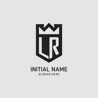 Initial LR logo shield shape, creative esport logo design vector