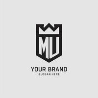 Initial MU logo shield shape, creative esport logo design vector