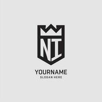 Initial NI logo shield shape, creative esport logo design vector
