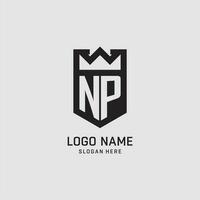 Initial NP logo shield shape, creative esport logo design vector