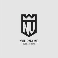 Initial NV logo shield shape, creative esport logo design vector