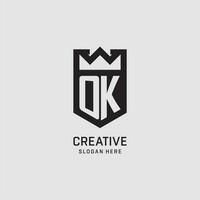 Initial OK logo shield shape, creative esport logo design vector
