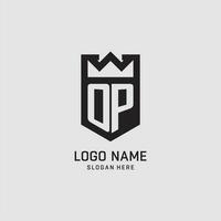 Initial OP logo shield shape, creative esport logo design vector