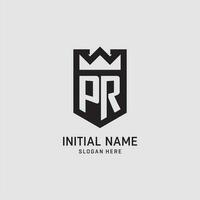 Initial PR logo shield shape, creative esport logo design vector